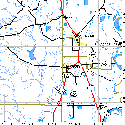 Zip code 71638 close-up map
