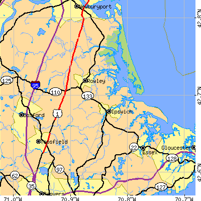 Zip code 01938 close-up map