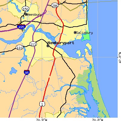 Zip code 01950 close-up map