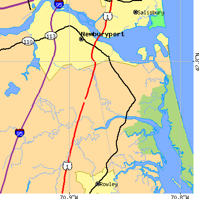 Zip code 01951 close-up map