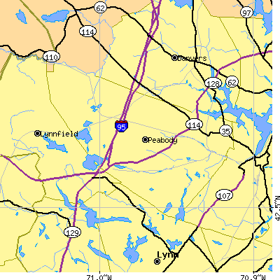 Zip code 01960 close-up map
