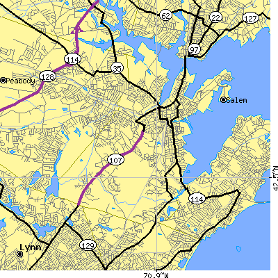 Zip code 01970 close-up map