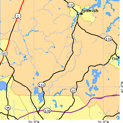 Zip code 01982 close-up map