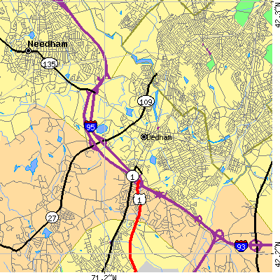 Zip code 02026 close-up map
