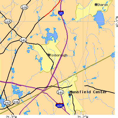 Zip code 02035 close-up map