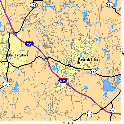 Zip code 02038 close-up map