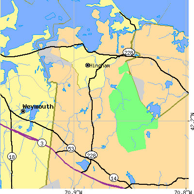 Zip code 02043 close-up map