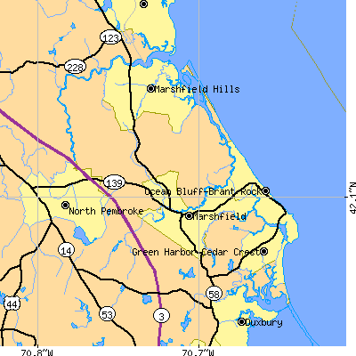 Zip code 02050 close-up map