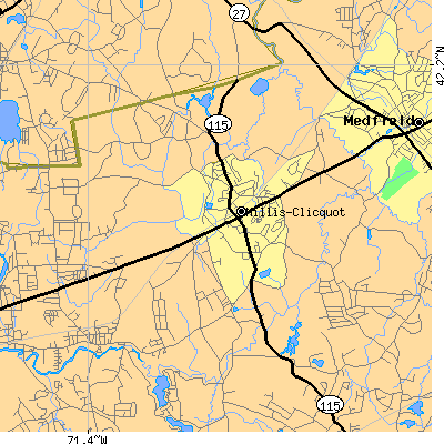 Zip code 02054 close-up map