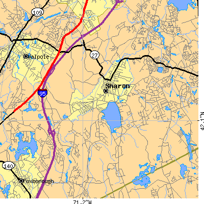 Zip code 02067 close-up map