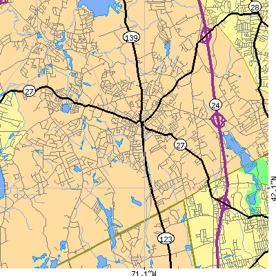 Zip code 02072 close-up map
