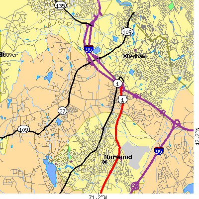 Zip code 02090 close-up map