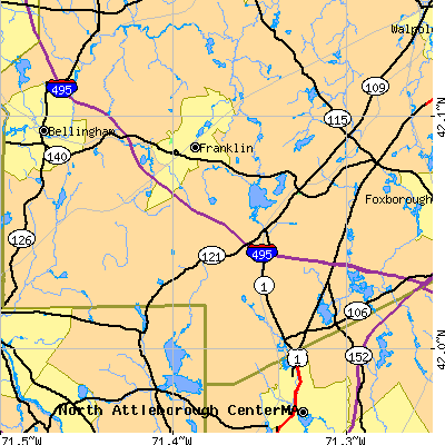 Zip code 02093 close-up map