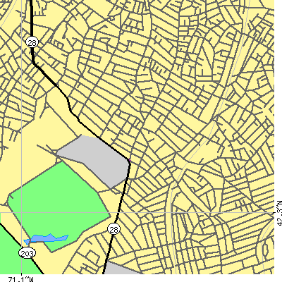 Zip code 02121 close-up map