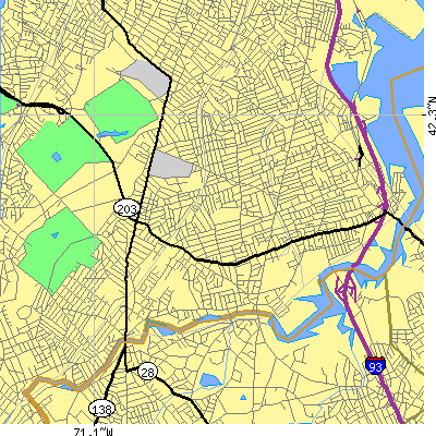Zip code 02124 close-up map