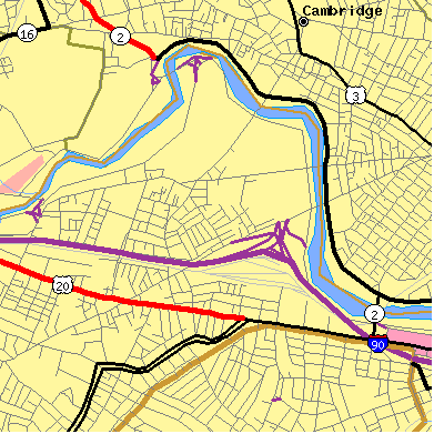 Zip code 02134 close-up map