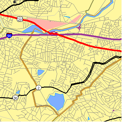 Zip code 02135 close-up map