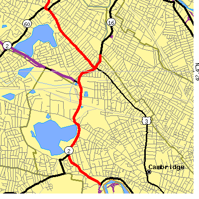 Zip code 02140 close-up map