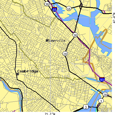 Zip code 02143 close-up map