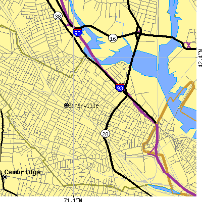 Zip code 02145 close-up map