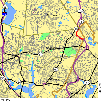Zip code 02148 close-up map