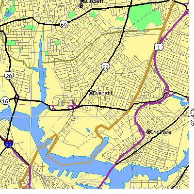 Zip code 02149 close-up map