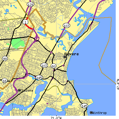 Zip code 02151 close-up map