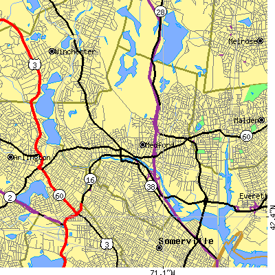Zip code 02155 close-up map