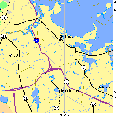 Zip code 02169 close-up map