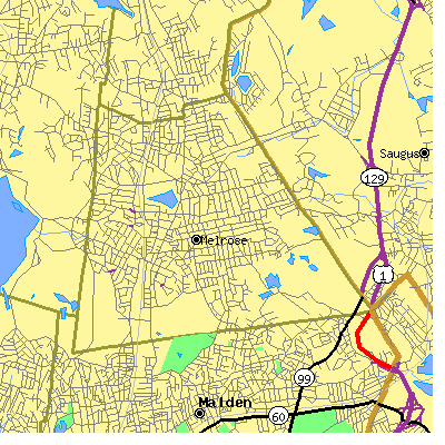 Zip code 02176 close-up map