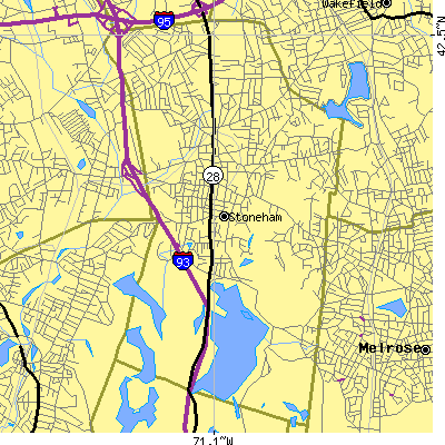 Zip code 02180 close-up map
