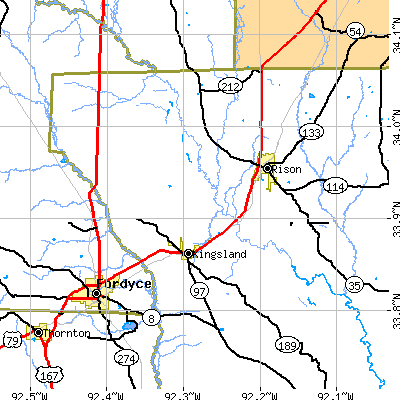 Zip code 71652 close-up map