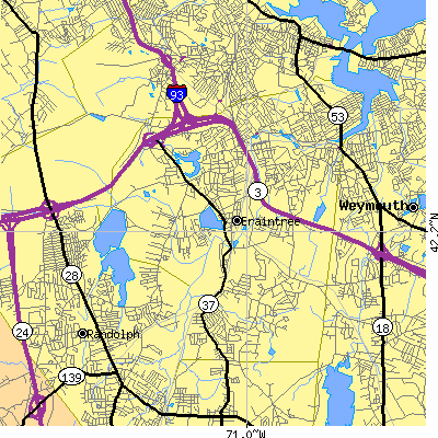 Zip code 02184 close-up map