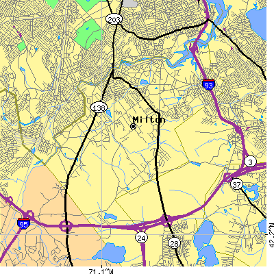 Zip code 02186 close-up map