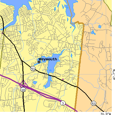 Zip code 02189 close-up map