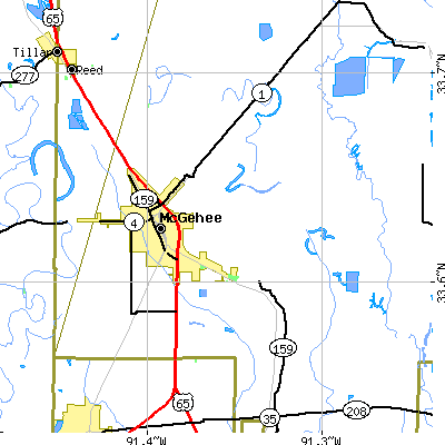 Zip code 71654 close-up map