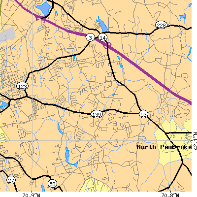 Zip code 02339 close-up map