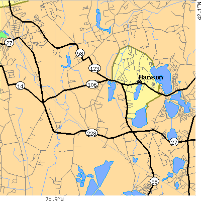 Zip code 02341 close-up map