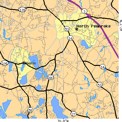 Zip code 02359 close-up map