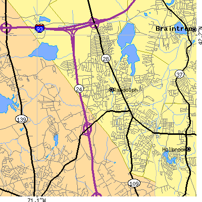 Zip code 02368 close-up map