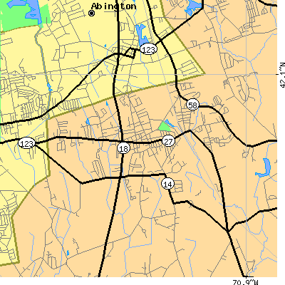 Zip code 02382 close-up map