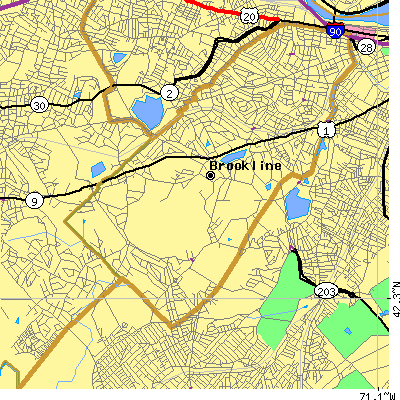 Zip code 02445 close-up map