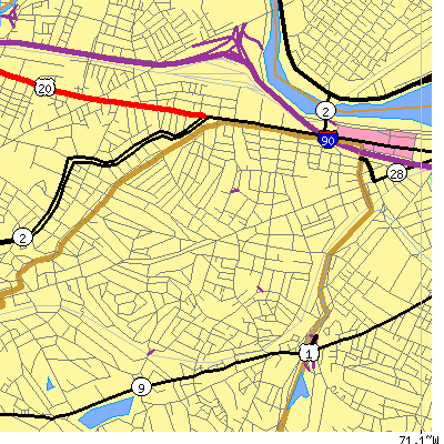 Zip code 02446 close-up map