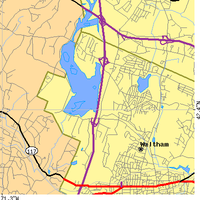 Zip code 02451 close-up map