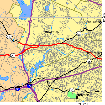 Zip code 02453 close-up map