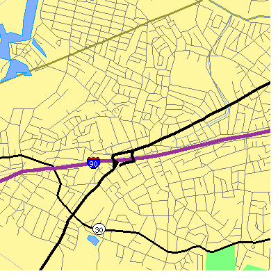 Zip code 02465 close-up map
