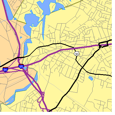Zip code 02466 close-up map