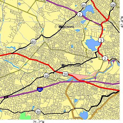 Zip code 02472 close-up map