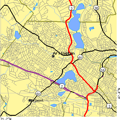 Zip code 02474 close-up map
