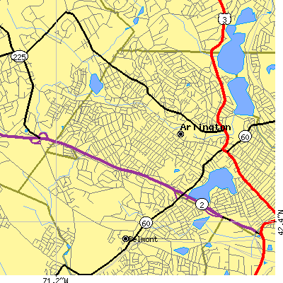 Zip code 02476 close-up map